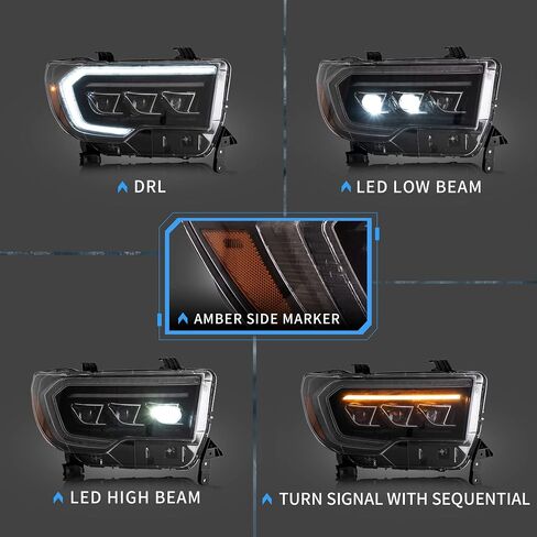 VLAND Projector Led Headlights Compatible with Toyota Tundra 2014-2019 w/Sequential Turn Signal, Chrome, passenger&driver Side in Saudi Arabia