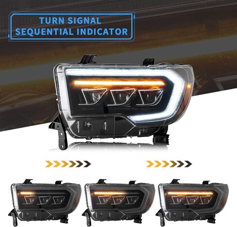 VLAND Projector Led Headlights Compatible with Toyota Tundra 2014-2019 w/Sequential Turn Signal, Chrome, passenger&driver Side in Saudi Arabia