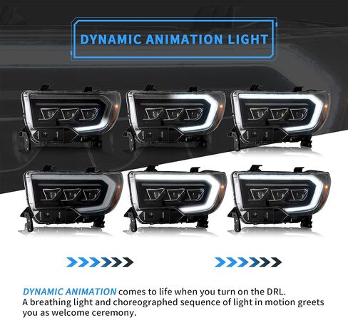 VLAND Projector Led Headlights Compatible with Toyota Tundra 2014-2019 w/Sequential Turn Signal, Chrome, passenger&driver Side in Saudi Arabia