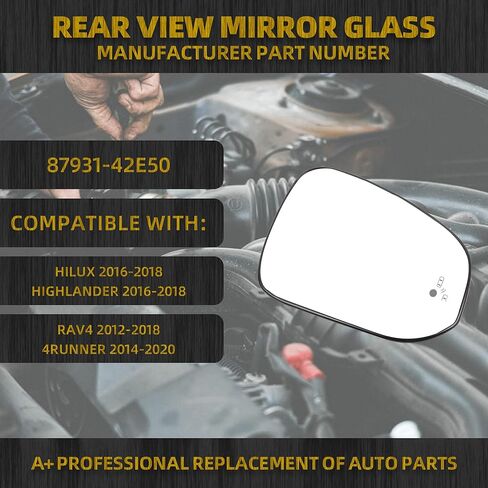 زجاج مرآة جانبية للسائق من Dasbencan متوافق مع Toyota RAV4 2012-2018 4Runner 2014-2020 Hilux Highlander 2016-2018 استبدال 87961-42D30 LH in Kuwait