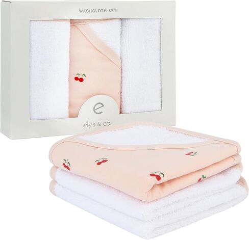 Ely's & Co. Baby Hooded Towel & Wash Cloth Set, Blue Cherry, Thick Absorbent 100% Cotton Terry in Kuwait
