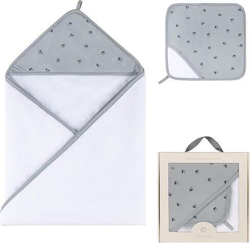 Ely's & Co. Baby Hooded Towel & Wash Cloth Set, Blue Cherry, Thick Absorbent 100% Cotton Terry in Kuwait
