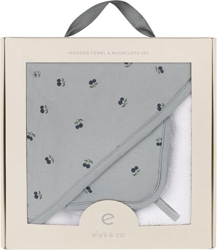 Ely's & Co. Baby Hooded Towel & Wash Cloth Set, Blue Cherry, Thick Absorbent 100% Cotton Terry in Kuwait
