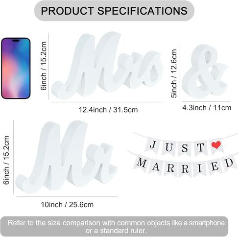 علامة TONIFUL Mr & Mrs لطاولة الزفاف وراية متزوجة فقط، حروف خشبية متوسطة لتزيين طاولات الزفاف والذكرى السنوية وحفلات عيد الحب وديكور الصور (أبيض متوسط) in Kuwait