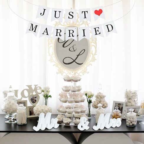 علامة TONIFUL Mr & Mrs لطاولة الزفاف وراية متزوجة فقط، حروف خشبية متوسطة لتزيين طاولات الزفاف والذكرى السنوية وحفلات عيد الحب وديكور الصور (أبيض متوسط) in Kuwait