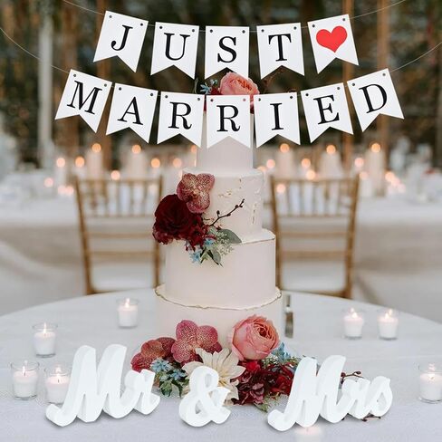 علامة TONIFUL Mr & Mrs لطاولة الزفاف وراية متزوجة فقط، حروف خشبية متوسطة لتزيين طاولات الزفاف والذكرى السنوية وحفلات عيد الحب وديكور الصور (أبيض متوسط) in Kuwait