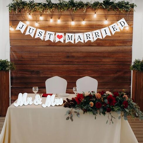 علامة TONIFUL Mr & Mrs لطاولة الزفاف وراية متزوجة فقط، حروف خشبية متوسطة لتزيين طاولات الزفاف والذكرى السنوية وحفلات عيد الحب وديكور الصور (أبيض متوسط) in Kuwait