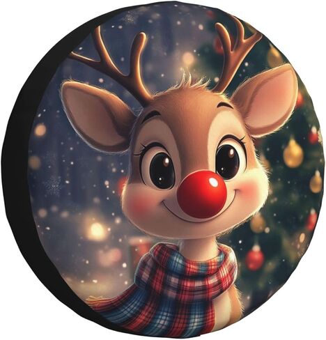 عيد الميلاد الرنة غطاء الإطارات الاحتياطية الشتاء مانعة لتسرب الماء العالمي حماة عجلة عيد الميلاد السنة الجديدة يغطي العجلات لRV العربة السفر مقطورة سيارات الدفع الرباعي شاحنة 17 بوصة عطلة عيد الميلاد الديكور in Kuwait