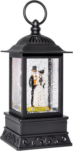 10.5" Skeleton Bride and Groom Glitter Halloween Lantern, Halloween Decorations Indoor, Halloween Decor for Halloween Party, Spooky Lanterns Decorative Indoor for Dia de Los Muertos Decorations in Saudi Arabia