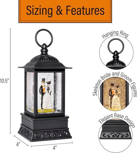 10.5" Skeleton Bride and Groom Glitter Halloween Lantern, Halloween Decorations Indoor, Halloween Decor for Halloween Party, Spooky Lanterns Decorative Indoor for Dia de Los Muertos Decorations in Saudi Arabia