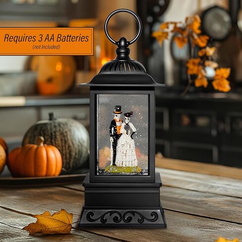 10.5" Skeleton Bride and Groom Glitter Halloween Lantern, Halloween Decorations Indoor, Halloween Decor for Halloween Party, Spooky Lanterns Decorative Indoor for Dia de Los Muertos Decorations in Saudi Arabia
