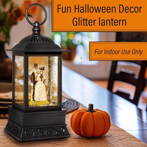 10.5" Skeleton Bride and Groom Glitter Halloween Lantern, Halloween Decorations Indoor, Halloween Decor for Halloween Party, Spooky Lanterns Decorative Indoor for Dia de Los Muertos Decorations in Saudi Arabia