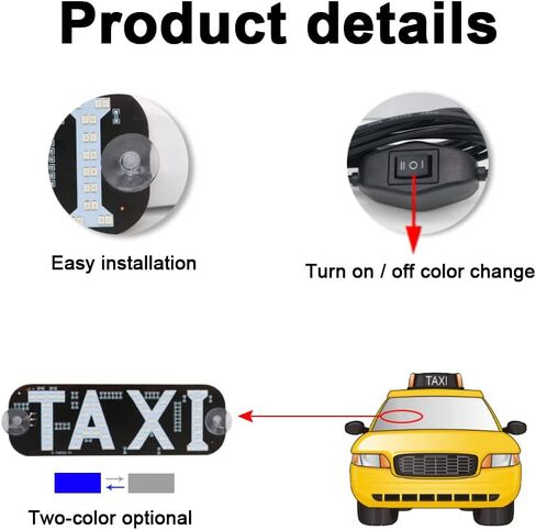 Taxi Light,Dual colors Taxi LED Sign Decor, 2 Color Changeable Taxi LED Light, Hook on Car Window with USB (Blue and Green, USB) in Kuwait