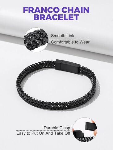 Richsteel Bracelets for Men 6mm/10mm/12mm Width Stainless Steel With Sturdy Clasp Franco Curb Chain Mens Bracelet 7.4/8.2/9 Inches Length in Kuwait