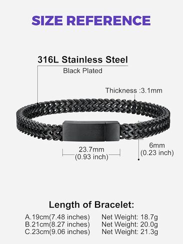 Richsteel Bracelets for Men 6mm/10mm/12mm Width Stainless Steel With Sturdy Clasp Franco Curb Chain Mens Bracelet 7.4/8.2/9 Inches Length in Kuwait