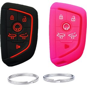 Silicone Smart Remote Key fob Cover case Compatible with 2020 2021 2022 Chevrolet Chevy Corvette C8.Part Number：YG0G20TB1（6 Buttons） (Black+Rose red)