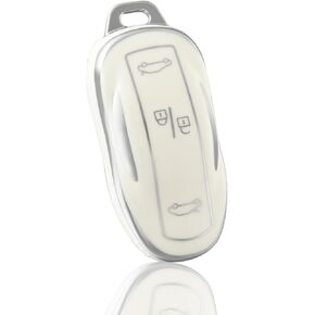OFFWEGO for Tesla Key Fob Cover, Anti Scratch Durable TPU Protector Key Fob Case Compatible with Model 3 Model S Model Y Remote Smart Key, White