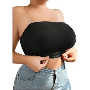 OYOANGLE Women's Plus Size Strapless Front Closure Tube Bras Wireless Seamless Bralettes with Clear Straps