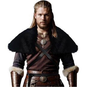 Junova Men's Viking Faux Fur Viking Medieval Style Cape shawl Halloween Costume