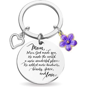 Purple Stocking Stuffers Mom Gifts for Birthday from Daughter Best Moms ever Birthday Gift Ideas Religious Thank You Mother Round Christmas Keychain Unique Appreciation Present for Thanksgiving