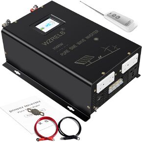 WZRELB 5000W Split Phase Pure Sine Wave Inverter,24V DC to 120V 240V AC, 4 AC Outlets,AC Hardwire Terminal,High Efficiency up to 91.6%