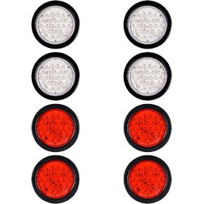 Astra Depot 2pcs Clear Lens 4" Round 24-LED Back Up Reverse Tail Light w/Grommet Plug Kit Truck Trailer Van UTV