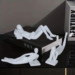 3Pcs Black Statue Decor Thinker Statue Lying Reading Women Figurine Home Decor Modern Abstract Sitting Sculpture and Resin Figurines for Living Room Bookshelf Coffee Table Office Desk Shelf Decoration