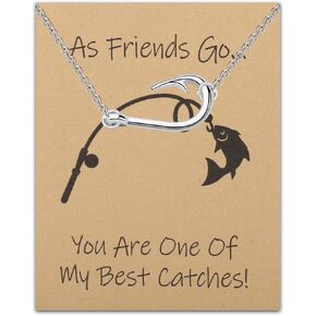 HOLLP Fish Hook Pendant Necklace Earring Gift For Best Friend Fish Pendant Memorial Jewelry Gift for Men Women With Card