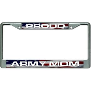 Proud Army Mom American Flag Chrome License Plate Frame