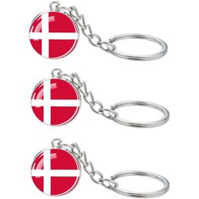 3 Pcs Denmark Flag Key Chain,Cool Keychain for Car Keys, Stainless Steel Keyrings & Keychains,Used for Home Decoration, Jewelry Hanging Decorations.