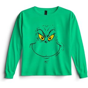 Dr. Seuss The Grinch Boy's Christmas T-Shirt - Crewneck Pullover Long Sleeve Holiday Tee for Kids