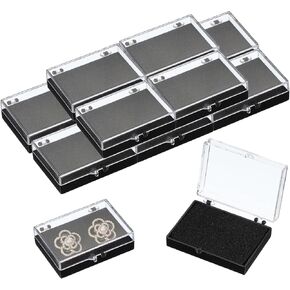 PATIKIL 12 Pcs Lapel Pin Box, 2x2x0.7 Inch Plastic Clear Brooch Storage Boxes Jewelry Gift Display Container with Sponge for Badge Pin Gemstone Show Case