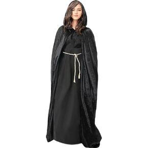 candyfouse Full Length Halloween Hooded Cloak Velvet Cape, Adult Vampire Witch Cape,Halloween Cosplay Costumes for Women