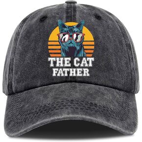 The Cat Father,Funny Baseball Cap,Funny Hats,Men Dad Hat,Funny Retirement Gift for Man,Cat Lover Hat,Funny Vintage Cotton Washed Baseball Caps,One Size Black