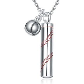PRAYMOS Baseball Urn Necklace for Ashes 925 Sterling Silver Cremation Jewelry Cylinder Ash Necklace for Human Ashes Keepsake Necklace for Ashes Women Men