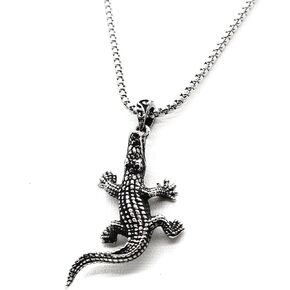 Gothic Crocodile Pendant Necklace for Men, Stainless Steel Viking Crocodile Necklace Hip Hop Alligator Necklace-