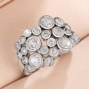 hsiyyecg Sparkling Statement Dome Rings for Women Wide-Faced CZ Zircon Ring 18K White Gold Plated Cluster Round Cubic Zirconia Starburst Wedding Ring Jewelry Gifts(7)