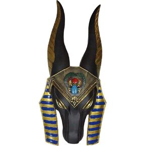 Ebros Colorful Egyptian Classical Deity Jackal Headed Anubis God of Afterlife and Mummification Head Bust with Winged Scarab Crown Wall Decor Plaque Figurine 10" High