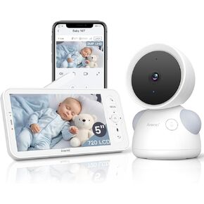 ARENTI 3MP Baby Monitor with 2 Cameras, 5-inch Split Screen Display, WiFi 6 Smartphone App, Night Vision, Cry Detection, Temp & Humidity Sensor, 2-Way Audio (D3 Set)