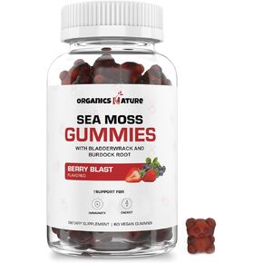 ORGANICS NATURE Irish Sea Moss Gummies for Lung Detox, Thyroid, Strength Immune & Energy Support, Vegan Seamoss Gummies for Kids & Adults - 60 Vegan Gummy Bears Berry Flavored