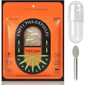 Empty Pill Capsules Size 0, (100 Count) Bundle with Micro Lab Spoon, Empty Capsules Vegetarian Clear Fillable Veggie Pill Capsules 0 for Making Your Own Supplements
