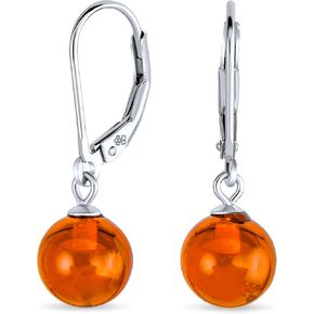 Simple Plain Bezel Set Lever Back Honey Yellow Amber Jade Moonstone Onyx Oval Gemstones Drop Ball Earrings For Women Teen .925 Sterling Silver 7MM