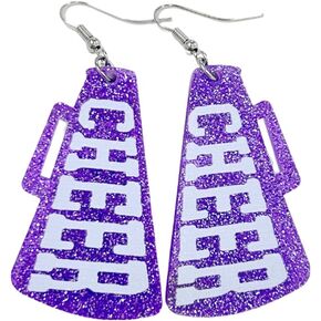 Colorful Acrylic Glitter CHEER Megaphone Dangling Earrings Handmade Lightweigt Resin Rugby Football Game Day Earrings Team Sports Statement for Women Jewelry Gifts