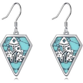 Magic Mushroom Dangle Earrings for Women Sterling Silver Simulated Turquoise Geometric Jewelry Gift