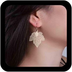Boho Maple Leaf Earrings Maple Filigree Dangle Earrings Autumn Leaf Drop Earrings Gold Large Maple Leaves Earrings Jewelry for Women