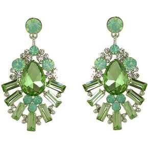 Antique Vintage Retro Art Deco Style Lime Peridot Green Rhinestone Dangle Wedding Bridal Prom Bridesmaid Cluster Earrings