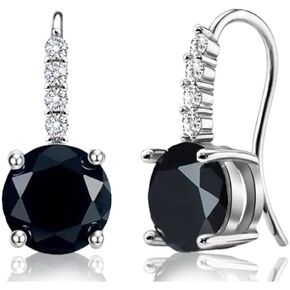 Drop Dangle Earrings Sterling Silver Round Cut CZ Black Dangle Hook Earrings 9MM 2.5ct Prong Setting Black Crystals Bridal Earrings Fashion Jewelry Gifts for Women Wedding Christmas