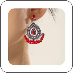 Boho Indian Bell Dangle Drop Studs Earrings for Women Vintage Ethnic Chandelier Teardrop Hollow Earrings Traditional Earring Jewelry Statement