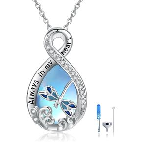 YFN Dragonfly Urn Necklace Sterling Silver Filigree Dragonfly Cremation Memory Jewelry Always in My Heart Infinity Cremation Necklace for Ashes