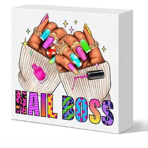 Nail Tech Gifts for Women, Nail Artist Technician Thank You Appreciation Gift Manicurist Christmas Birthday Gift Nail Salon Room Desk Decor Wooden Sign, Nail Boss
